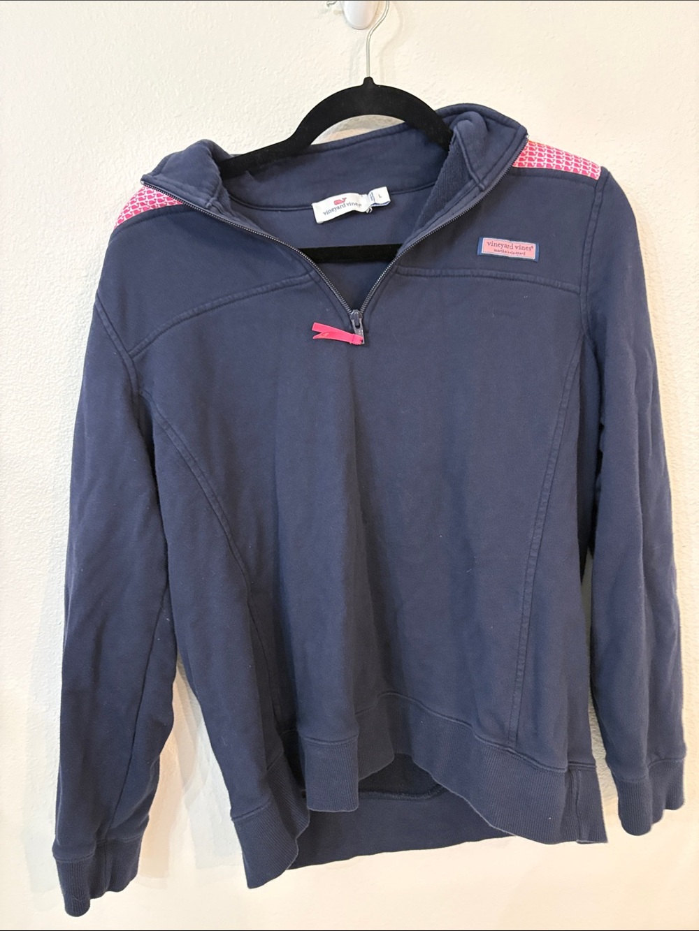 Vineyard Vines Navy Quarter-Zip Pullover with Pink and White Trim